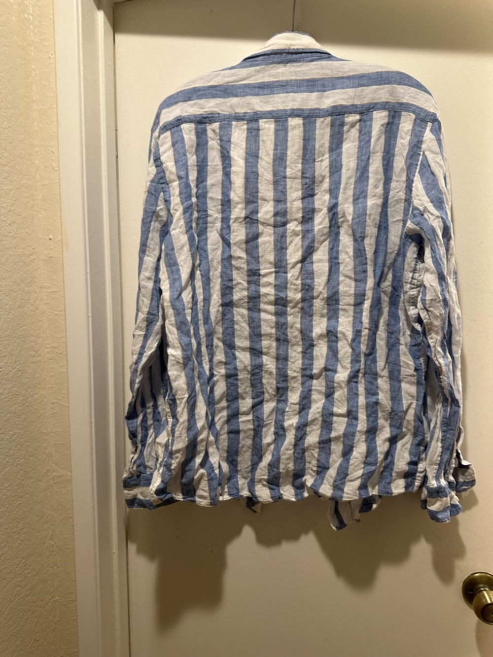 Massimo Dutti Blue and White Vertical Stripe Linen Shirt Size XL - Picture 2 of 4